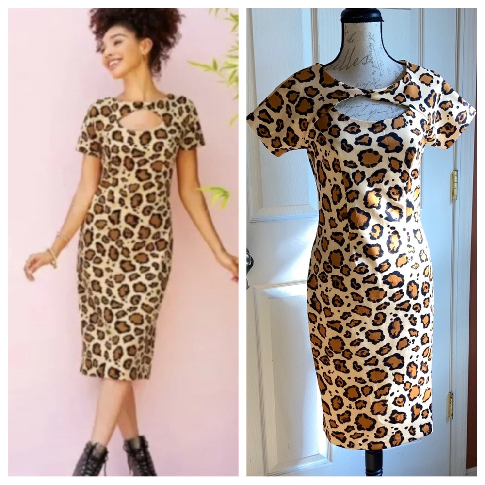 Disney Parks The Dress Shop Animal Kingdom Leopard Print Short Sleeve Dress Sz S